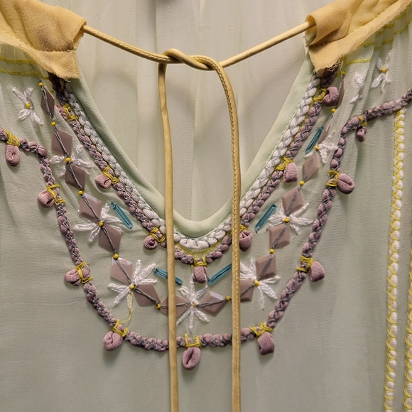 Blank London Pale Green and Yellow Sheer Embroidered Peasant Blouse - Size XS - Picture 4 of 11